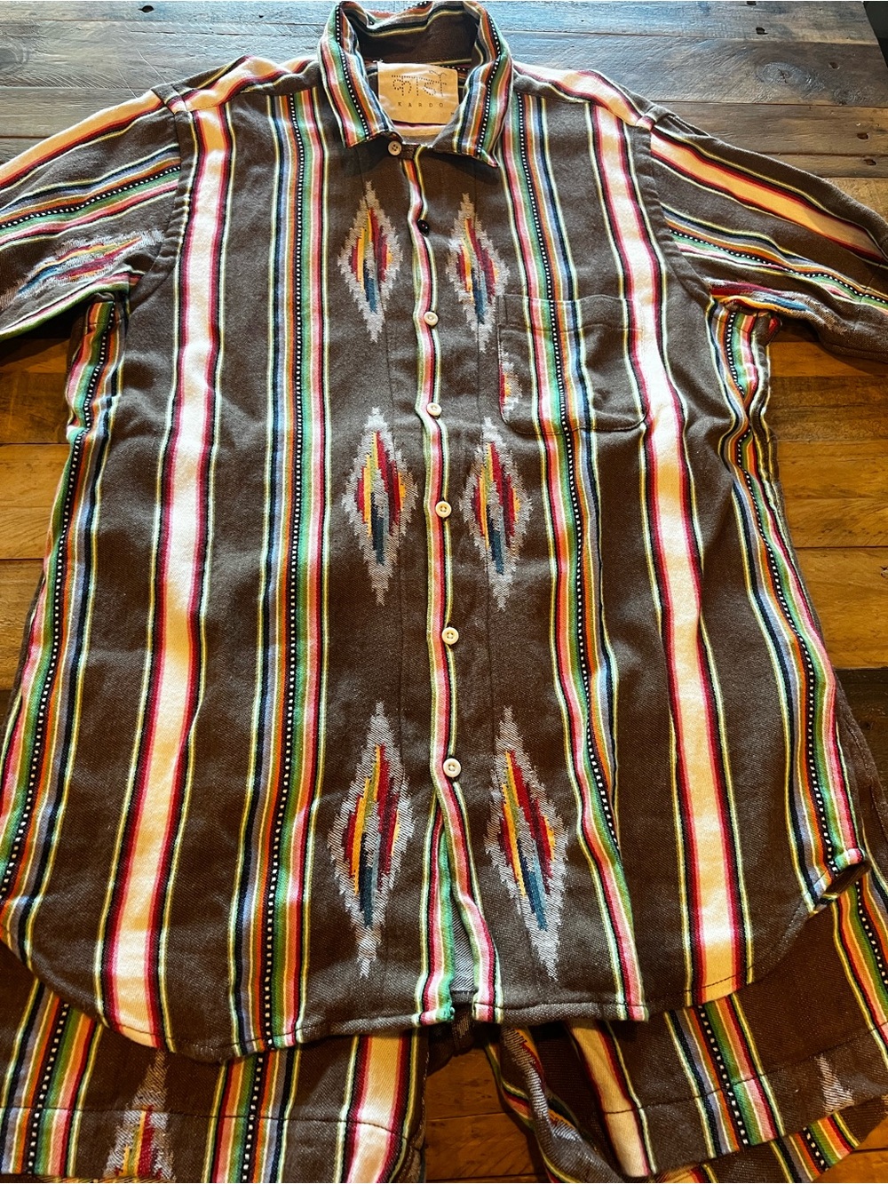 Kardo Handwoven Blanket Stripe Shirt & Shorts Set Mens M Fits Small STAG - Picture 4 of 12